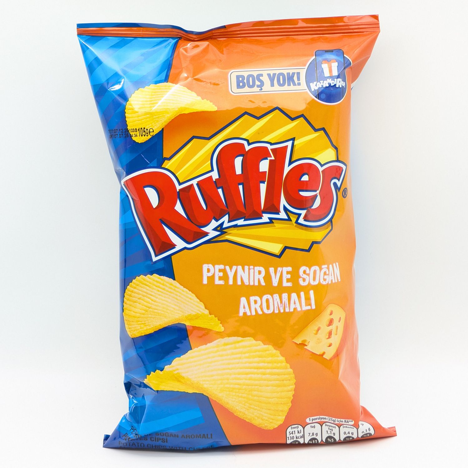 RUFFLES Potato Chips Cheese and Onion Flavored - Peynir ve Sogan Aromali Patates Cipsi 105g (Halal)