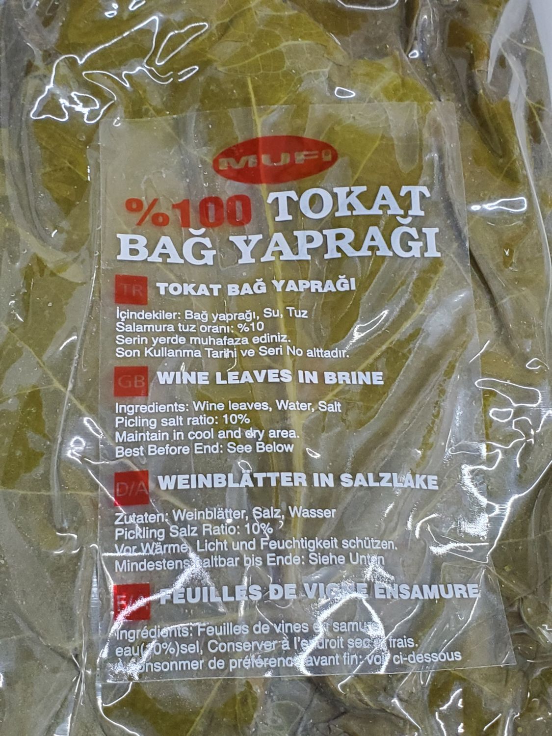 Tokat Salamura Grape Vine Leaves Product Of Turkey 500g By Mufi