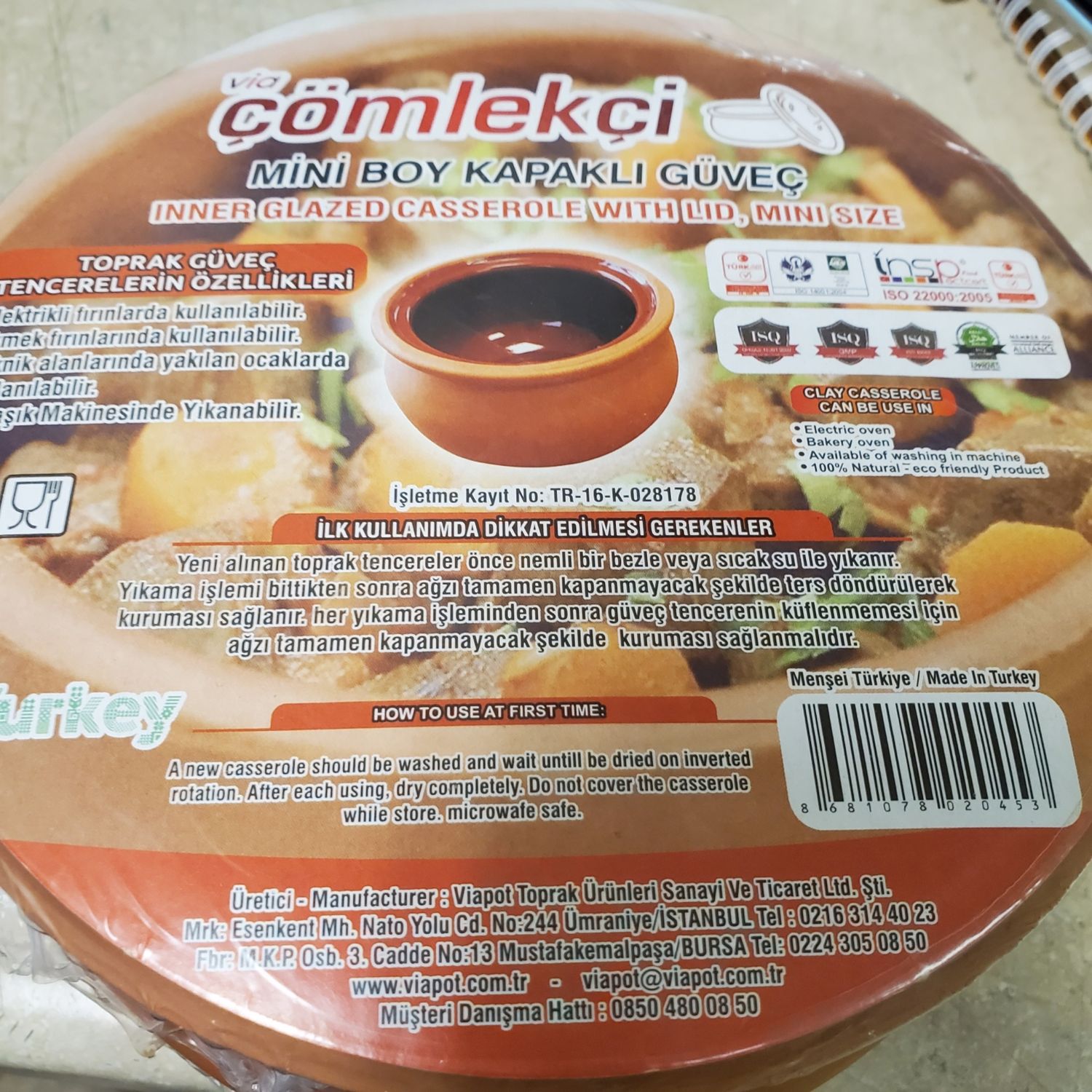 Mini Earthware Pot - Kucuk Guvec- Guvec Coated Earthenware 17cm Radius