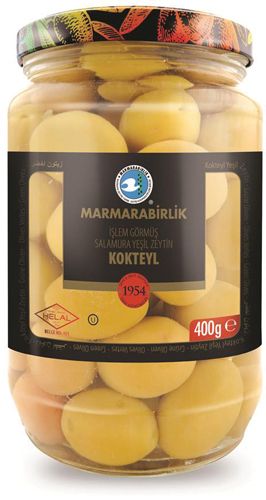 MB Marmara Birlik Green Olives 3XL Whole Kokteyl 400g Glass (141-160)