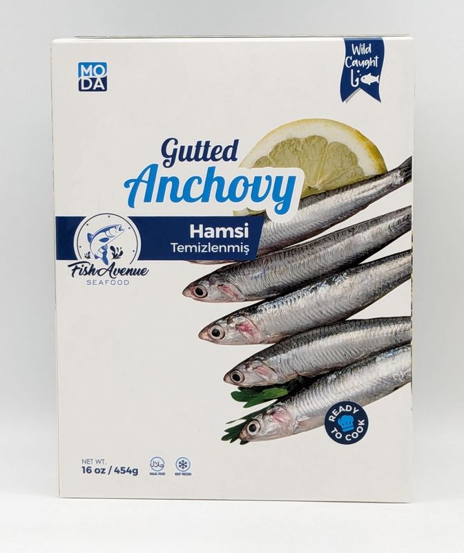 MODA Bando Fish Avenue Seafood Temizlenmis Hamsi Gutted Anchovy (Frozen) 16oz