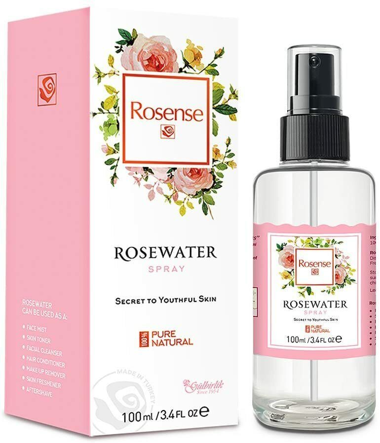 ROSENSE Gulbirlik Rose Water Spray Glass Bottle 100mL - Product Of Turkey