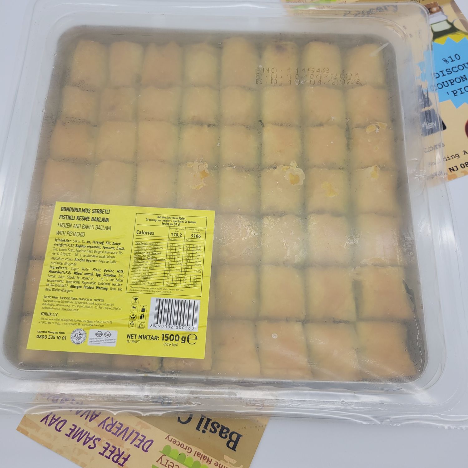 Mado ICE-MAR Fistikli Kesme Baklava 1500g - Baklava With Pistachio By Mado - Hand Made