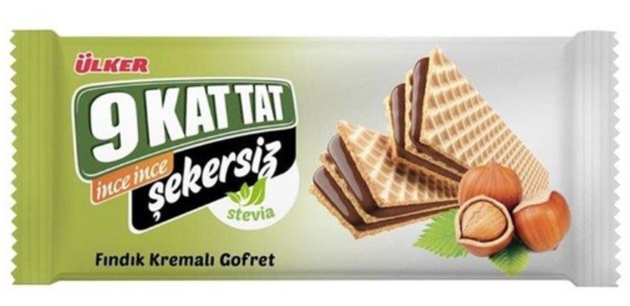 ULKER 9 Kat TAT Hazelnut Wafer with Stevia No Sugar Sekersiz 118g