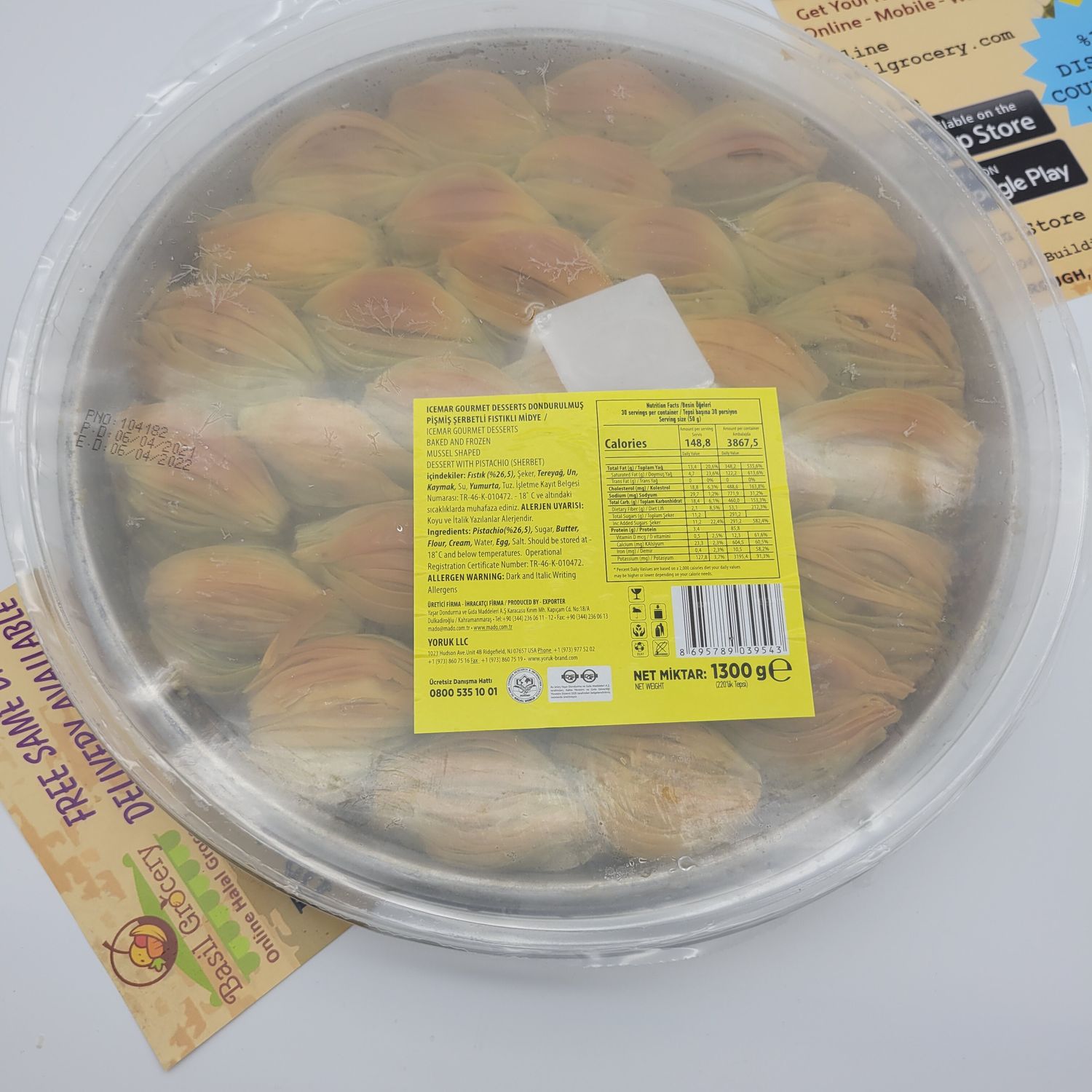 Mado ICE-MAR Fistikli Midye Baklava 1300g - Mussel Baklava With Pistachio By Mado - Hand Made