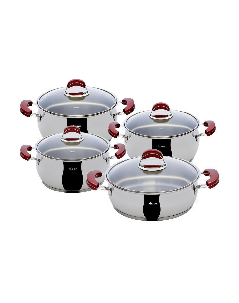 HISAR Monaco Ideal Red Pot Set, 8 Pcs. (18X9p/20x10p/22x12p/24x8p)