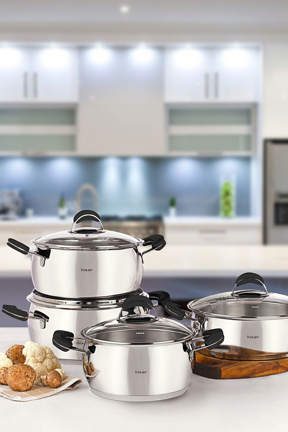 HISAR Monaco Ideal Black Pot Set, 8 Pcs. (18X9p/20x10p/22x12p/24x8p)