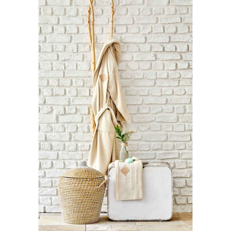 KH Henry Daily Beige Embroidered Men's Bathrobe Set