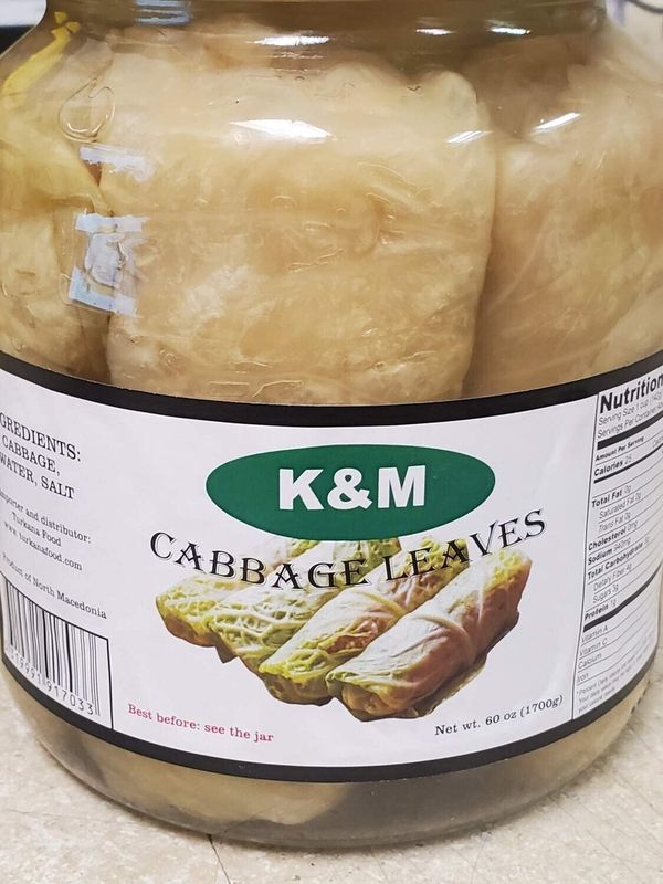 K&amp;M Cabbage Leaves - 1700g in Brine - Halal - Product Of Bulgaria