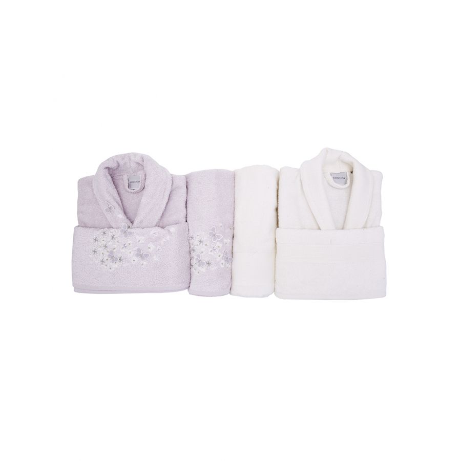 Cordelia 3D Embroidered Lila-offwhite Bamboo Family Set
