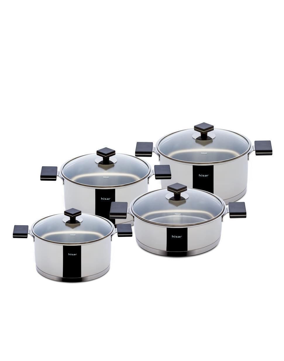 HISAR Milano Black Pot Set, 8 Pcs. (20X10p/22x12p/24x12p/24x8p)