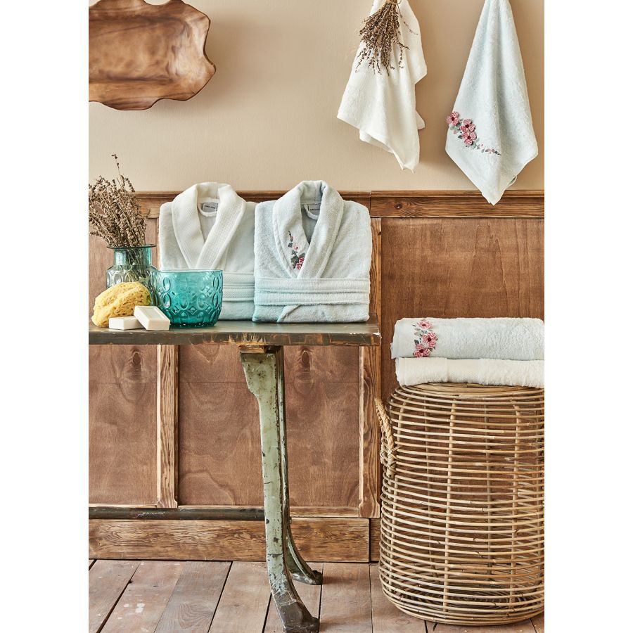 Ophelia 3D Embroidered Water Green-offwhite Bamboo Family Set