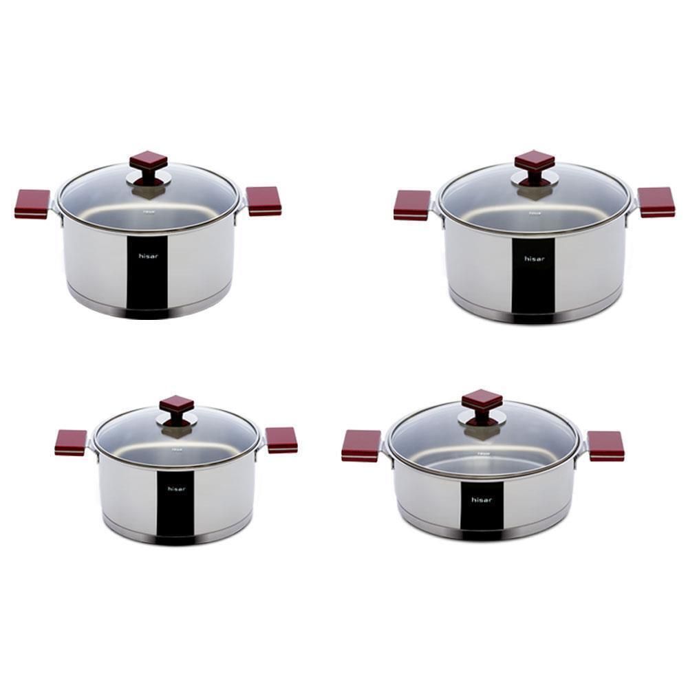 HISAR Milano Red Pot Set, 8 Pcs. (20X10p/22x12p/24x12p/24x8p)