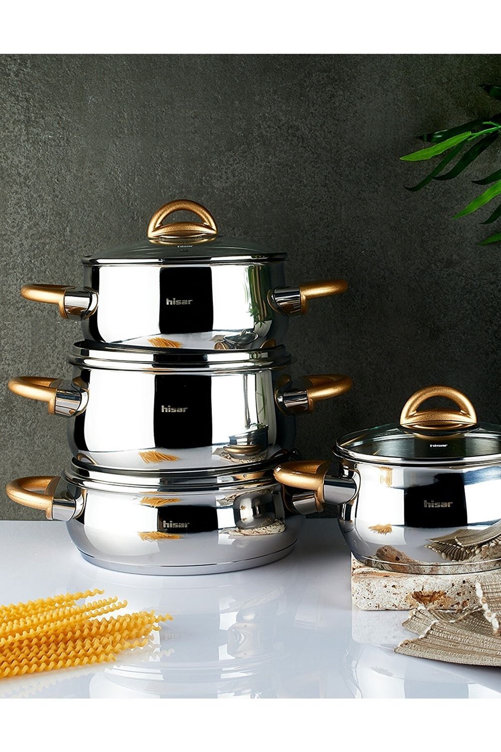 HISAR Bahama Ideal Gold Pot Set, 8 Pcs. (18X9p/20x10p/22x12p/24x8p)