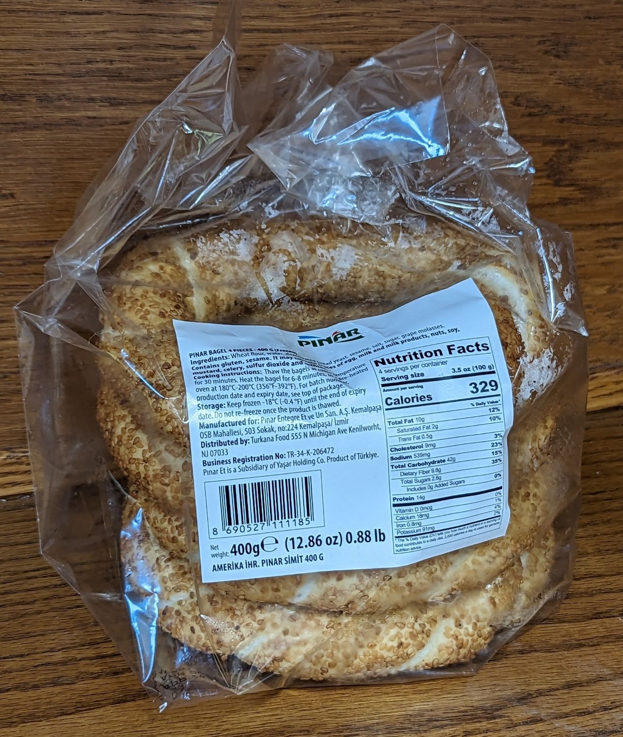 PINAR Simit Turkish Bagel 400g (100g x 4pcs)