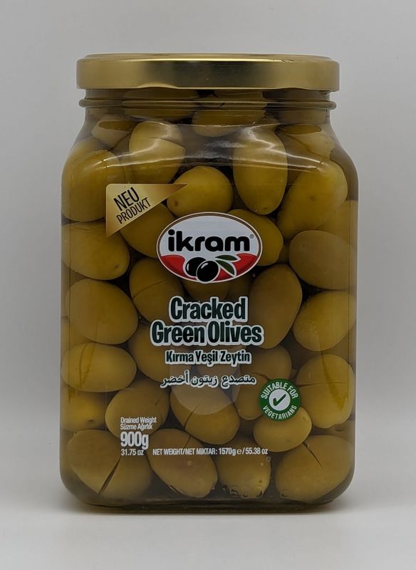 IKRAM Green Olives Cracked 900g