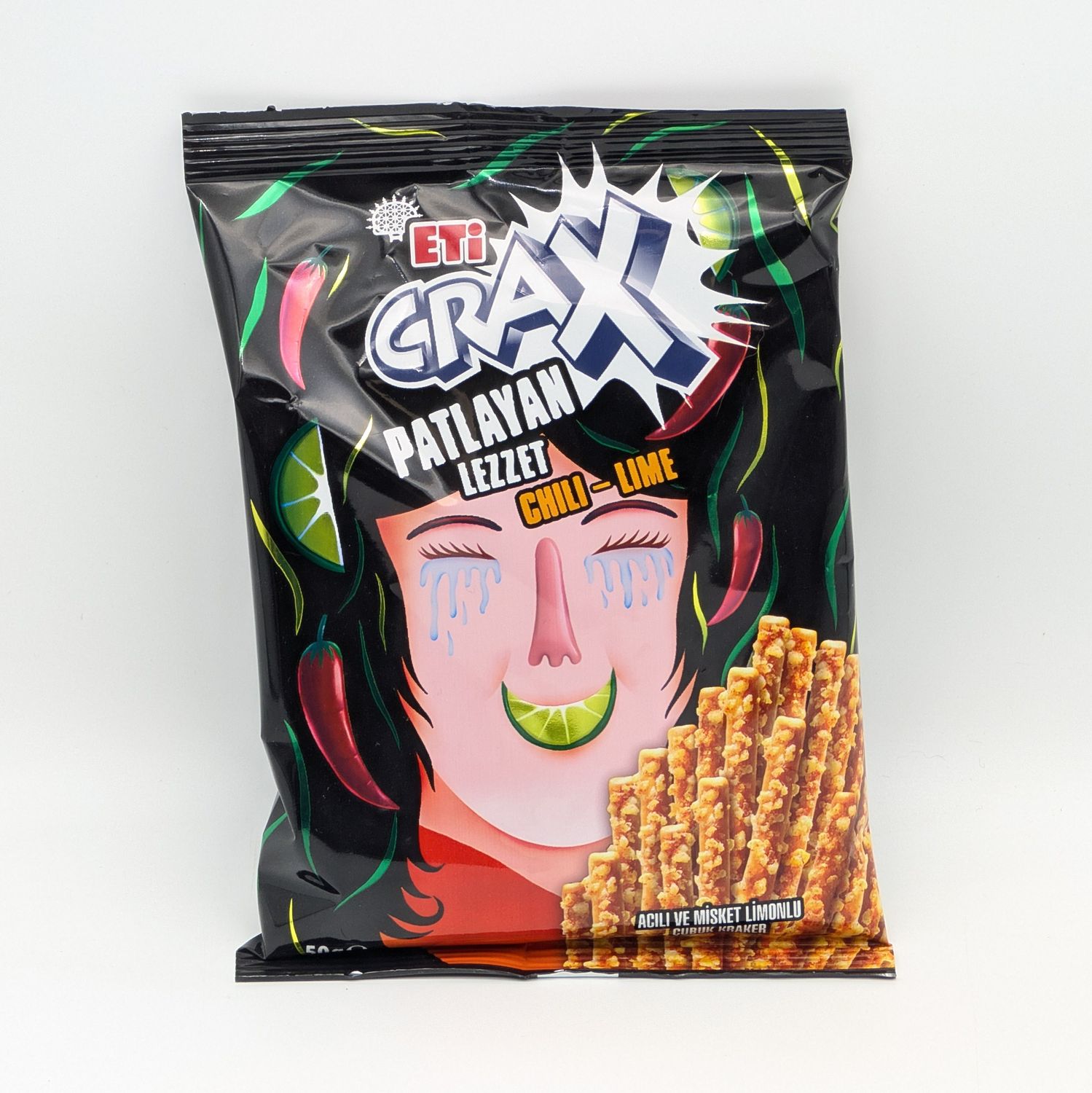 ETI Crax Patlayan Lezzet Acili ve Misket Limonlu Cubuk Kraker - Chili Lime Stick Crackers 50g