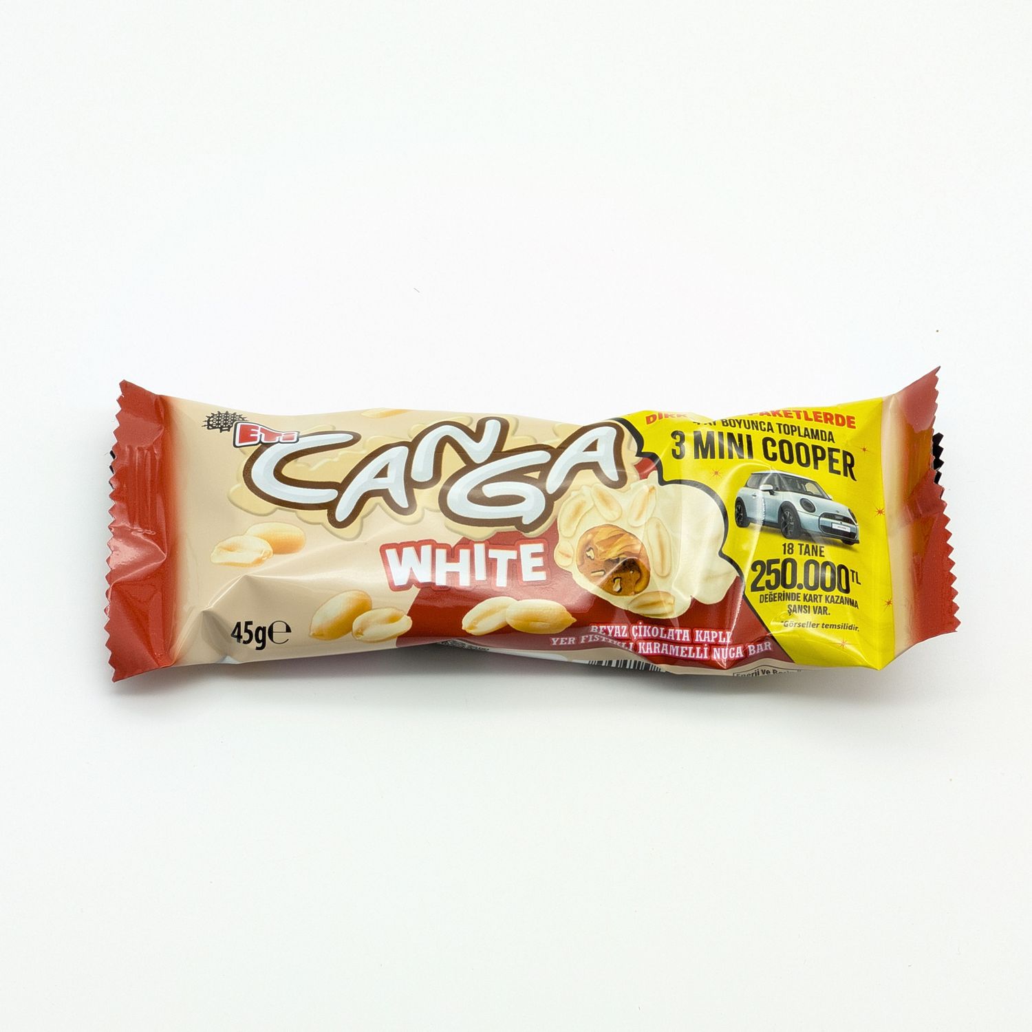 ETI Canga White Chocolate Covered Peanut Caramel Nougat Bar - Beyaz Cikolata Kapli Yer Fistikli Karamelli Nuga Bar 45g