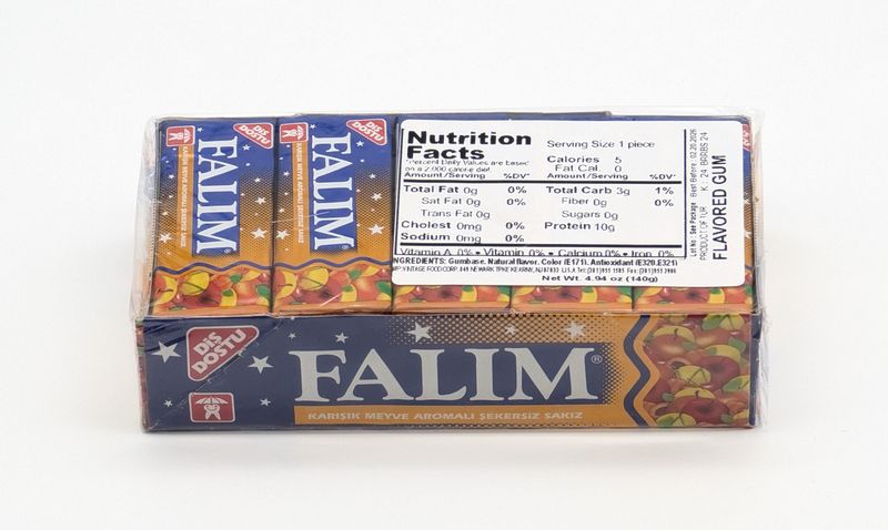 Dandy FALIM Mixed Fruit Flavored Sugar-Free Gum - Karisik Meyve Aromali Sekersiz Sakiz 140g/100pcs (20 x 7g/5pcs)