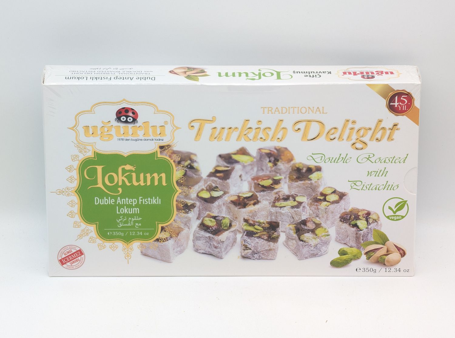 UGURLU Turkish Delight Double Roasted with Pistachio - Cifte Kavrulmus Antep Fistiklli Lokum 350g