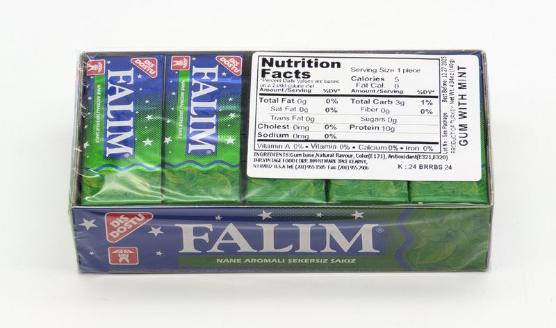 Dandy FALIM Mint Flavored Sugar-Free Gum - Nane Aromali Sekersiz Sakiz 140g/100pcs (20 x 7g/5pcs)