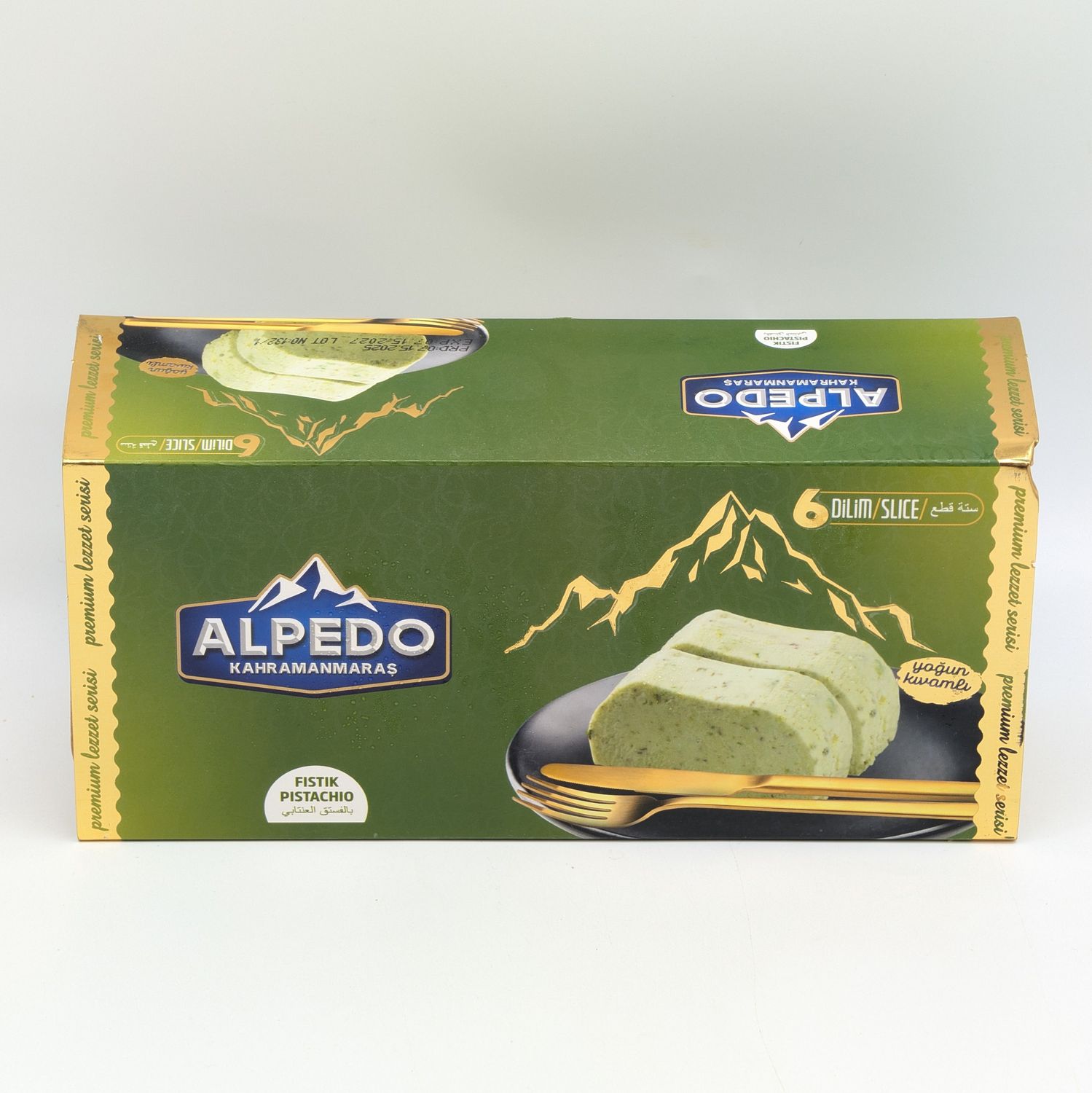 ALPEDO Ice Cream Slice Pistachio - Marastan Kesme Dondurma Fistik 600g (100g x 6pcs)