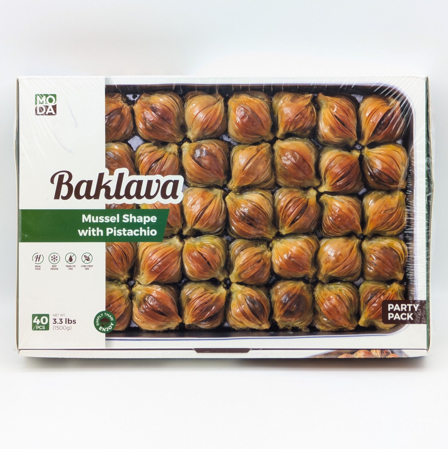 MODA Baklava Mussel Shape with Pistachio 40pcs 3.3lb/1.5kg