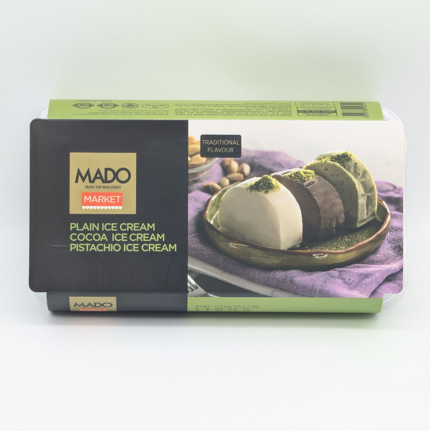 MADO Ice Cream Chocolate Plain Pistachio - Dondurma Kakao Sade Fistik 500g