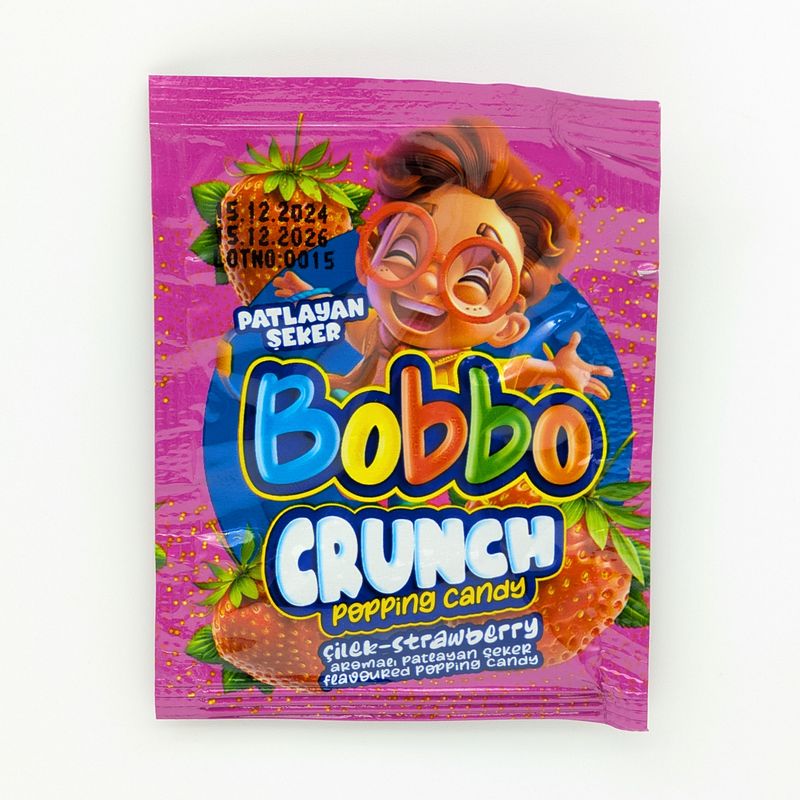 BOBBO Crunch Popping Candy Strawberry Flavor - Cilek Arormali Patlayan Seker 4g