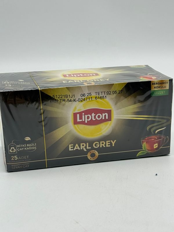 Lipton Earl Grey Black Tea 25 Tea Bags (50g) – Bergamot Flavored Classic Black Tea