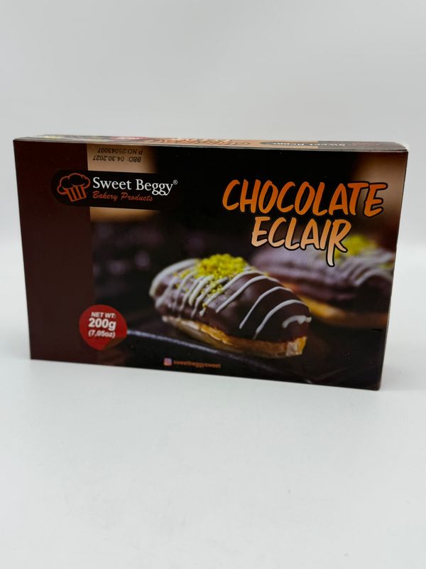 SWEET BEGGY Chocolate Eclair 200g (7.05 oz) – Cream Filled Chocolate Covered Eclair, Frozen Dessert