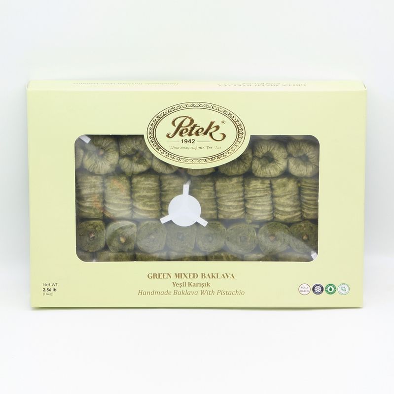 PETEK Green Mixed Baklava with Pistachio Handmade - Yesil Karisik Fistikli 2.56lb / 1.16kg