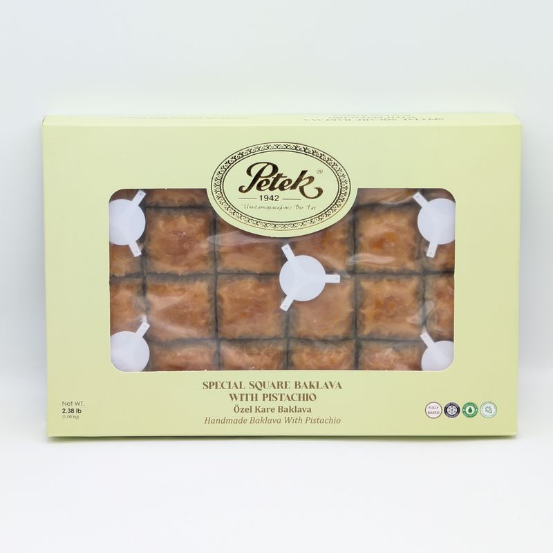 PETEK Special Square Baklava with Pistachio Handmade - Ozel Kare Fistikli 2.38lb / 1.08kg