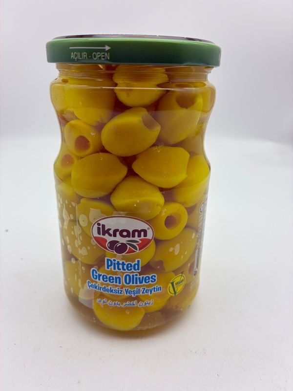 Ikram Pitted Green Olives, Premium Turkish Green Olives, Non-GMO, Vegan, Ready to Eat, 700g (24.7 oz) | Drained Weight 350g