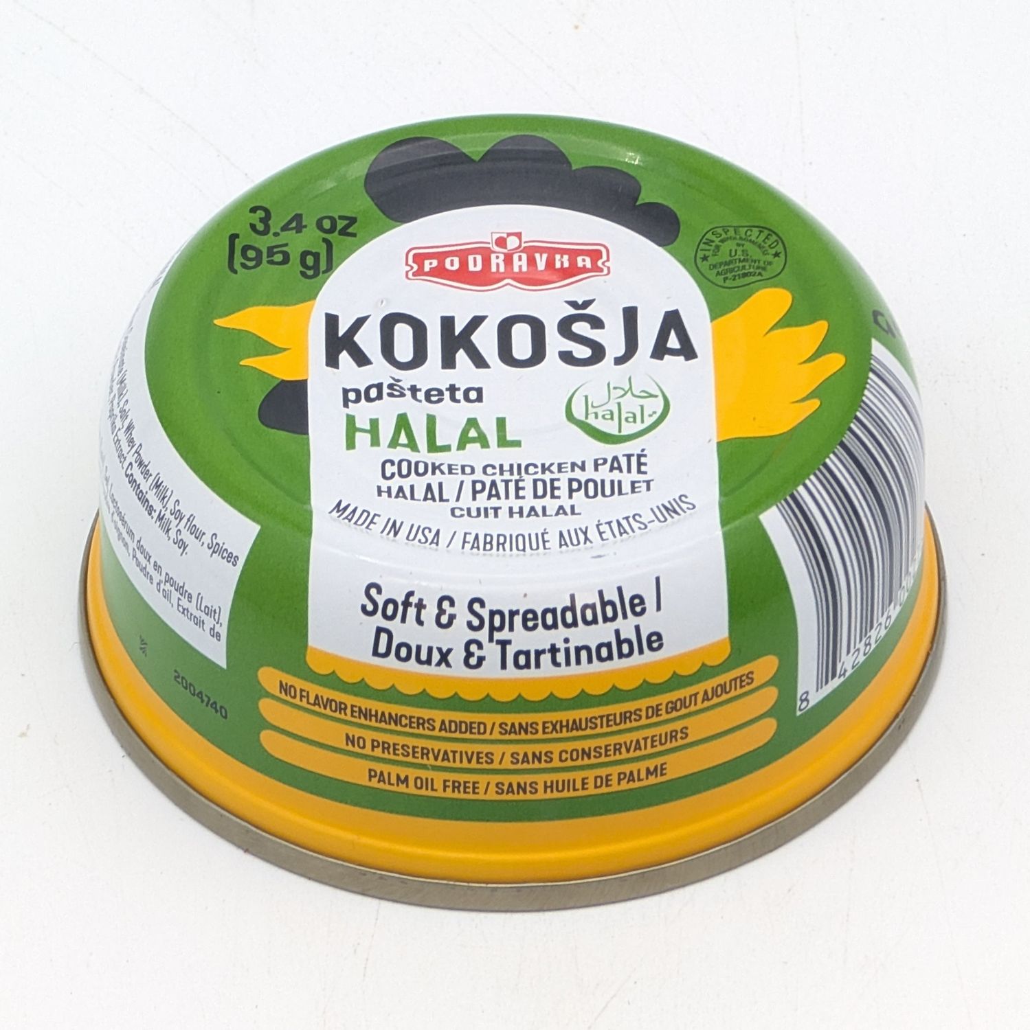 PODRAVKA Kokosja Pasteta Halal Chicken Pâté, Soft &amp; Spreadable, No Preservatives, Palm Oil Free, 3.4 oz (95g)