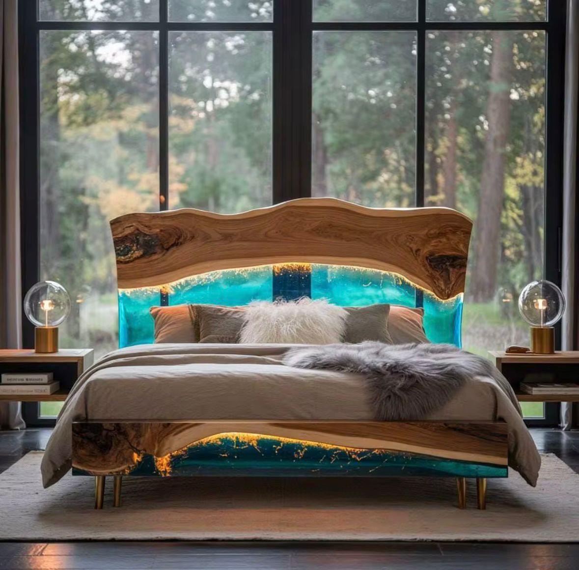 Luxury wood bed headboard