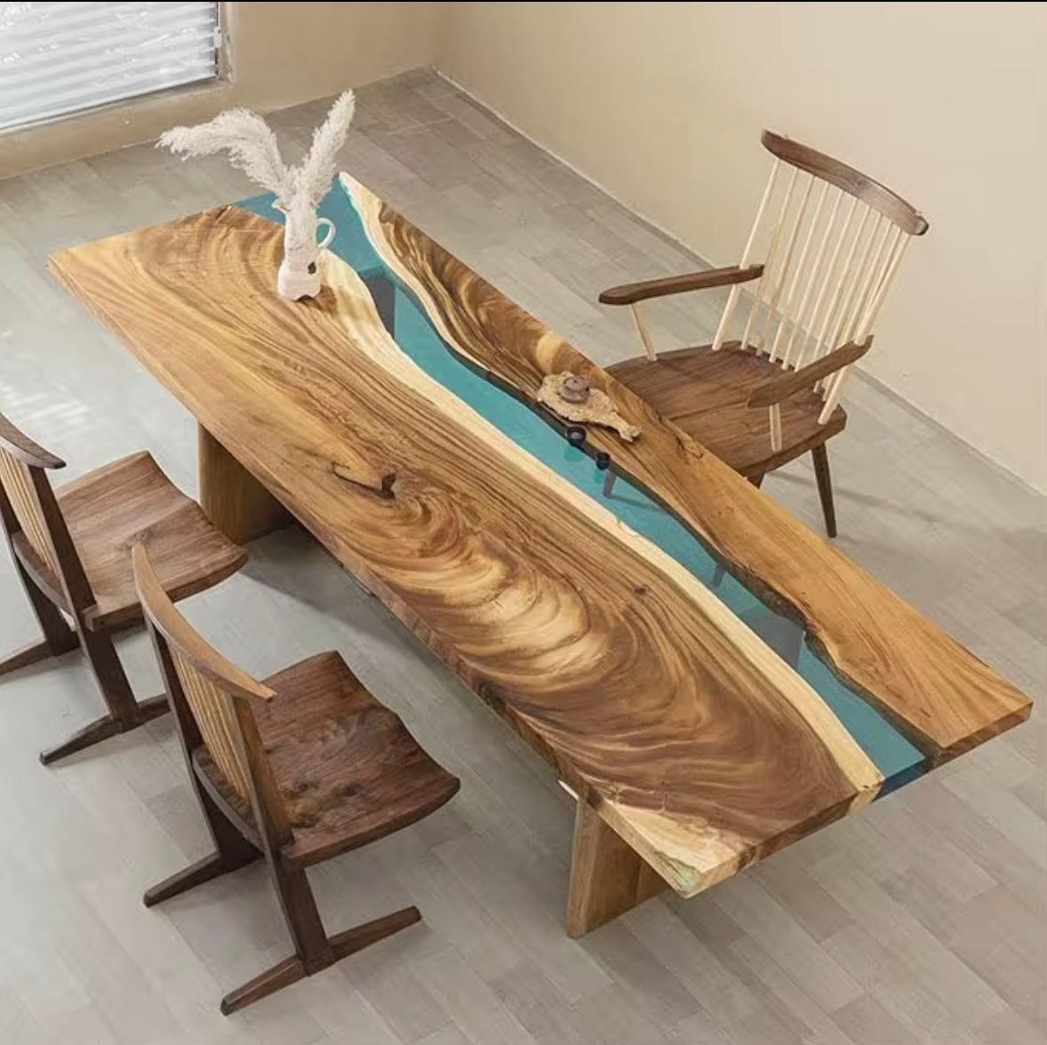 River Flow Epoxy Dining Table – Solid Wood Statement Piece