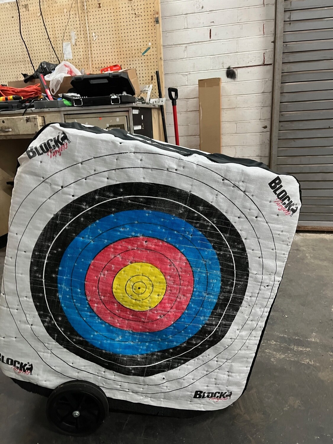 LIGHTLY USED- Block Bullseye 34"x34"x14 " target with wheels