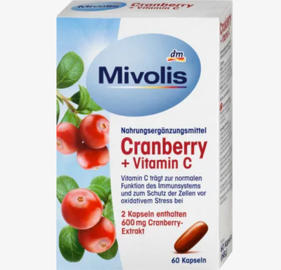 Mivolis Mivolis
蔓越莓 + 維生素 C 膠囊，60 粒，68 克  
Cranberry + Vitamin C Kapseln
