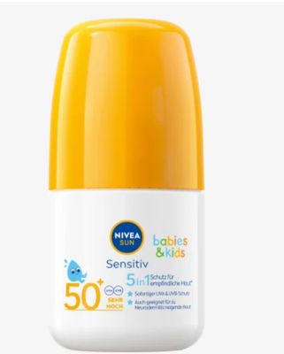 NIVEA SUN 妮維雅陽光 嬰兒和兒童敏感防曬滾輪 SPF 50+，50 毫升
Sonnenroller babies &amp; kids sensitiv LSF 50+, 50 ml