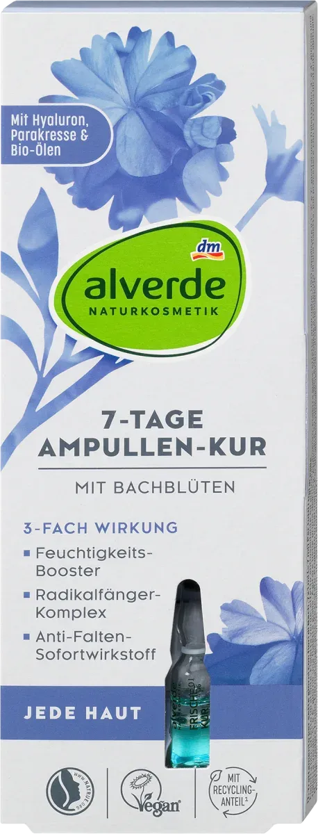 alverde 天然化妝品 皮膚7天安瓶治療NATURKOSMETIK Jede Haut 7 Tage Ampullenkur, 7 ml
