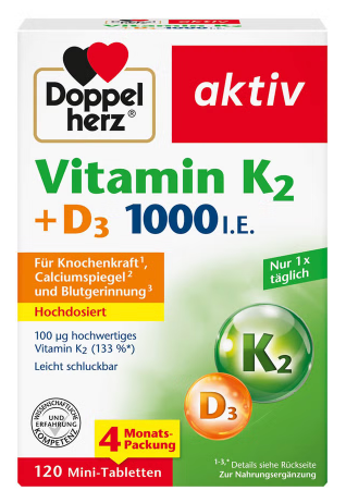 Doppelherz 雙心 維生素 Vitamin K2 + D3 1000IE Tabletten 120 入