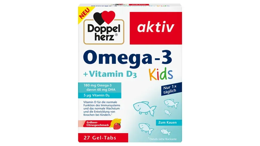 Doppelherz雙心Augen  Omega-3 + 維生素 D3 兒童咀嚼片 27 小包