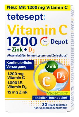 Tetesept高劑量的維生素 C  Vitamin C 1200 + Zink + D3, 30 er