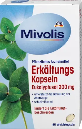 Mivolis 感冒尤加利油 Erkältungskapseln Eukalyptusöl, 膠囊 60 顆