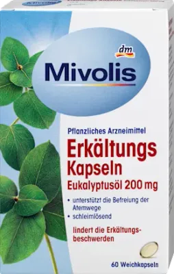 Mivolis 感冒尤加利油 Erkältungskapseln Eukalyptusöl, 膠囊 60 顆