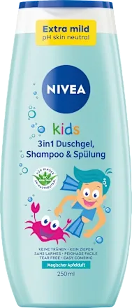 NIVEA 妮維雅 兒童沐浴乳、洗髮精和護髮素三合一（蘋果香型），250毫升 Kinder Duschgel &amp; Shampoo &amp; Spülung 3in1 Apfelduft, 250 ml