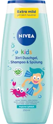 NIVEA 妮維雅 兒童沐浴乳、洗髮精和護髮素三合一（蘋果香型），250毫升 Kinder Duschgel &amp; Shampoo &amp; Spülung 3in1 Apfelduft, 250 ml