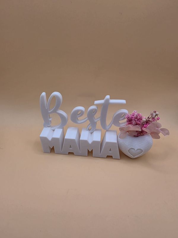 3D gedruckte Dekoration „Beste Mama“ mit Herz und Blumen