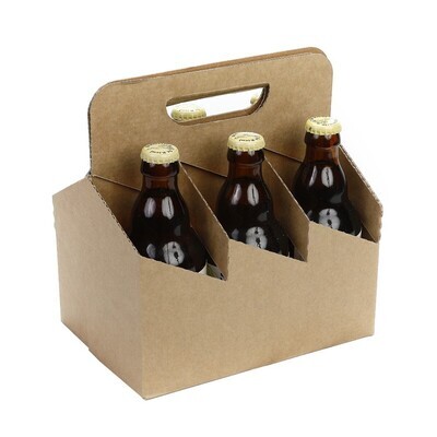 Panier Kraft en carton pour 6 bouteilles 33cl ou 6 canettes ou 4 verres TOUS FORMATS - Six Pack VIDE (à composer)